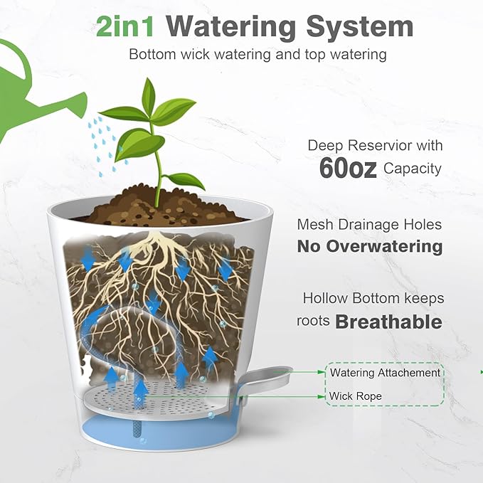 12inch Large Self Watering Plant Pot, Plastic Cylinder Planter - Image 2