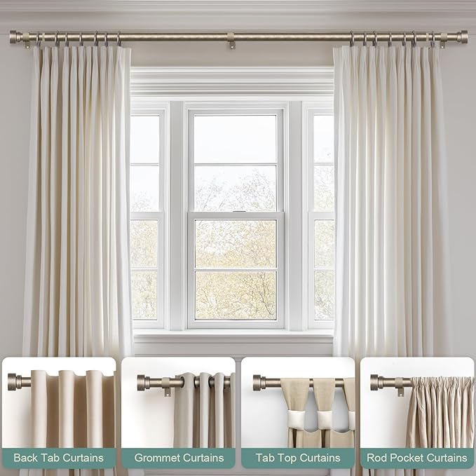 Retro Silver Curtain Rods for Windows 28 to 48 Inches Adjustable Length Heavy - Image 3