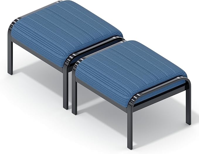 HOMREST Metal Outdoor Ottoman, 3-Piece Aluminum Footstool w/Removable Cushion - Image 3