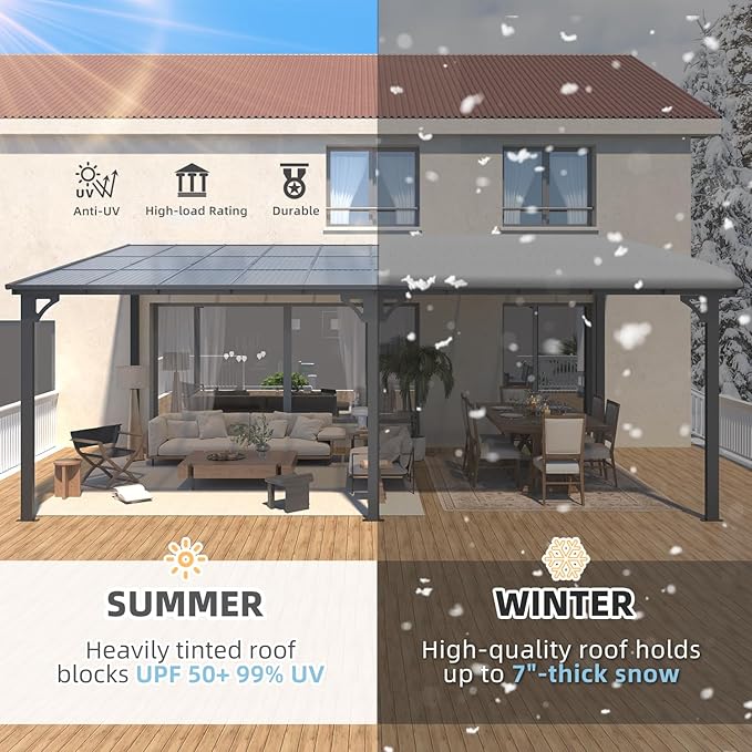 AECOJOY 20' x 12' Gazebo for Patio, Large Wall-Mounted Hard Top Lean-to Gazebo - Image 5
