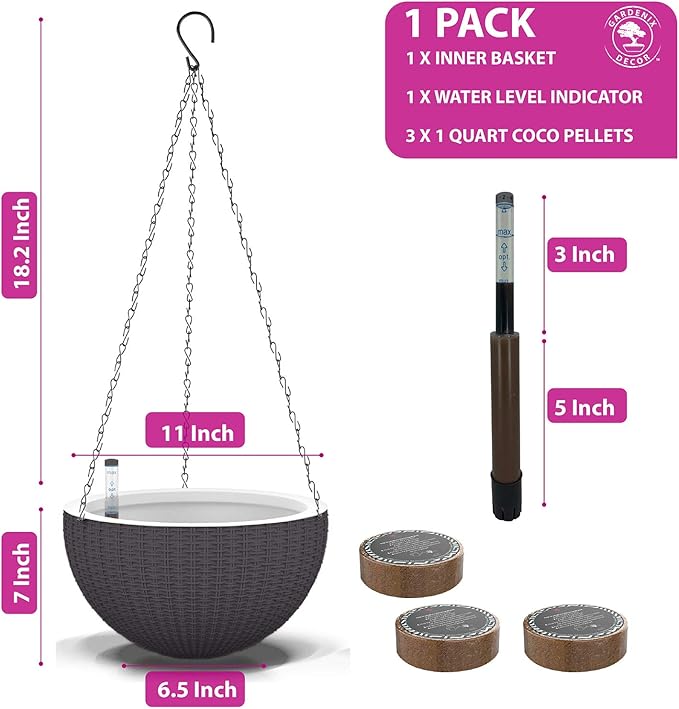 GARDENIX DECOR 11'' Self Watering Hanging planters - Image 6