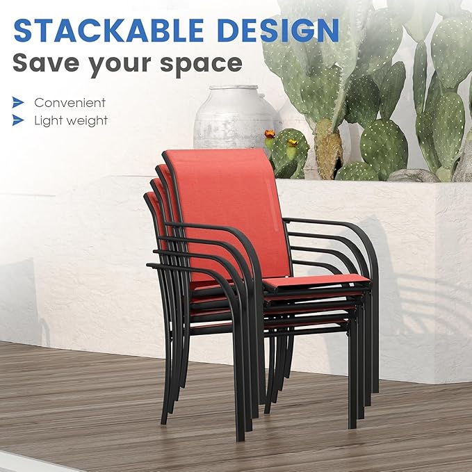 VICLLAX Patio Table and Chair Set of 10, All Weather Metal Round Outdoor Dining - Image 5