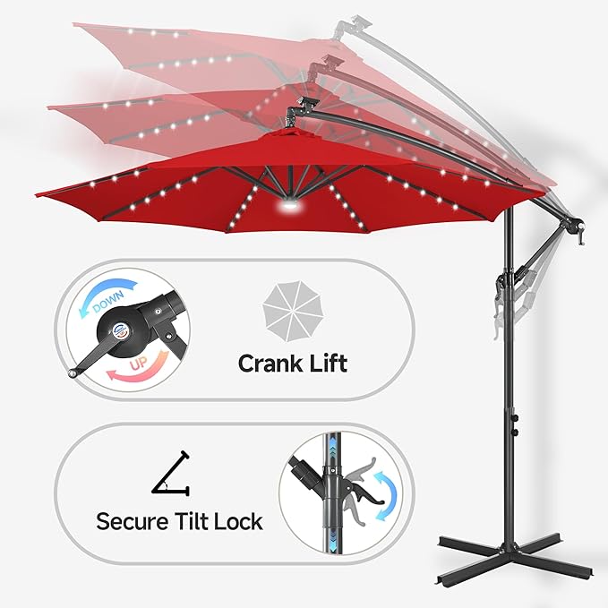 Solar Offset Patio Umbrella - 10 ft Solar Cantilever Umbrella Outdoor - Image 3
