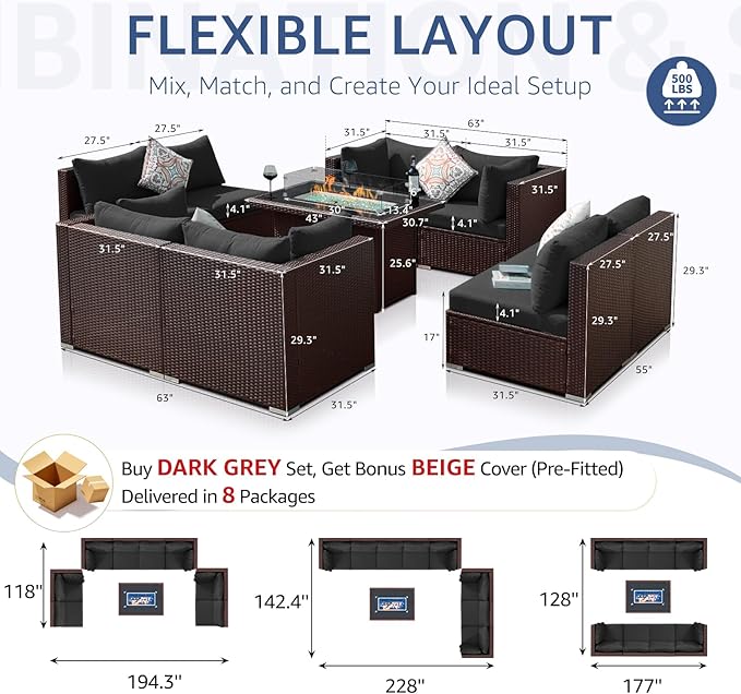NICESOUL 9pcs Patio Furniture Set - Image 4