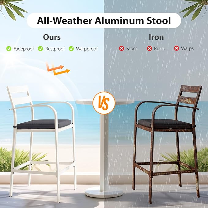 VINGLI Outdoor Bar Stools Set of 2, All-Weather Bar Height Aluminum Stools - Image 4