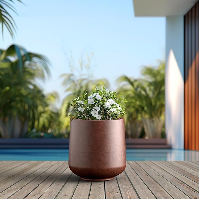Kante 15.3" Dia Round Concrete Planter, Outdoor Indoor Large Plant Pots - Image 4