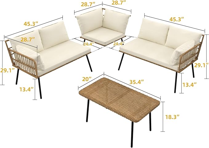 DWVO Patio Furniture Set, 4 Pieces Outdoor Patio Conversation Set, All-Weather - Image 2