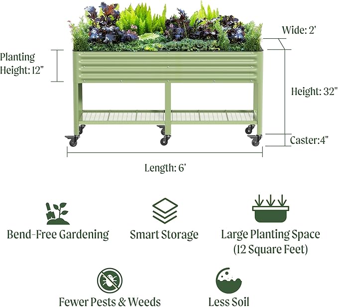 Rolling Elevated Raised Garden Bed-V Series, 1000 Lbs Weight Capacity, Outdoor - Image 2