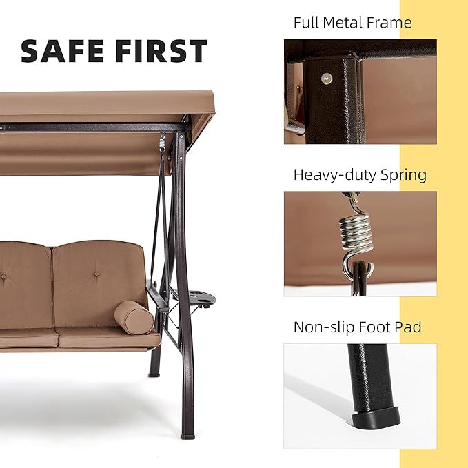 HOMREST 3 Seat Outdoor Porch Swing - Image 4