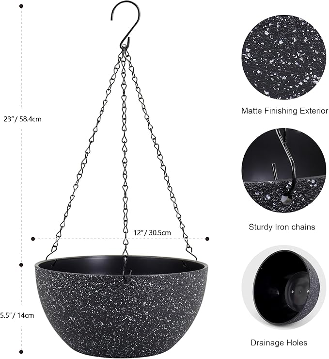 12 inch Large Hanging Planters for Indoor Outdoor Plants, 2 Pack Hanging Flower - Image 2
