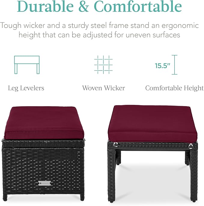 Best Choice Products Set of 2 Wicker Ottomans, Additional Seating, Side Table - Image 2