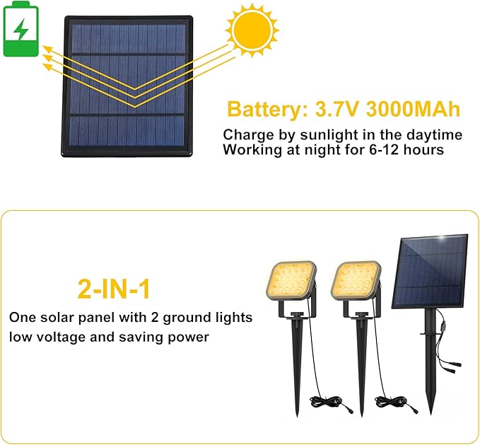 Solar Spot Lights Outdoor, 20 LED IP65 Waterproof Landscape Lighting, - Image 7