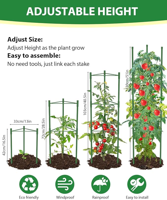 6 Pack Tomato Cages for Garden, 51in*13in Adjustable Tomatoes Plant Stakes - Image 4