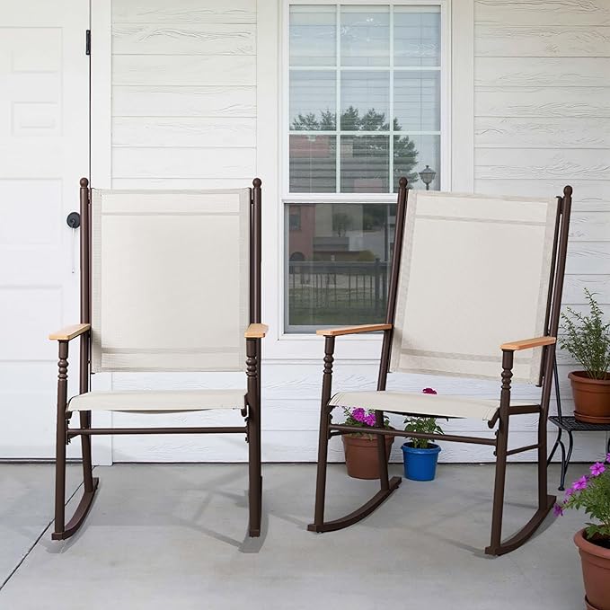 Shintenchi 2 Pcs Outdoor Rocking Chairs Set, Upgraded High Back Patio Rocking - Image 6