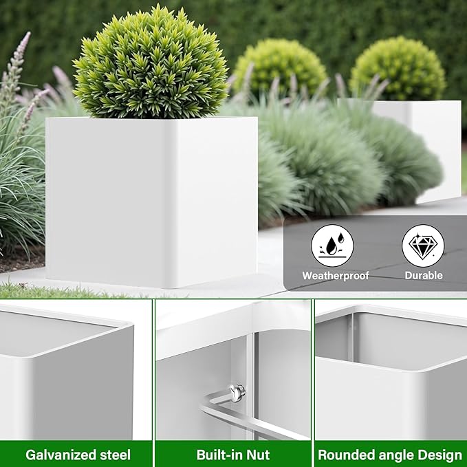 Large Metal Outdoor Planter Box 24" W x 24" D x 24" H, Cube Planters - Image 4