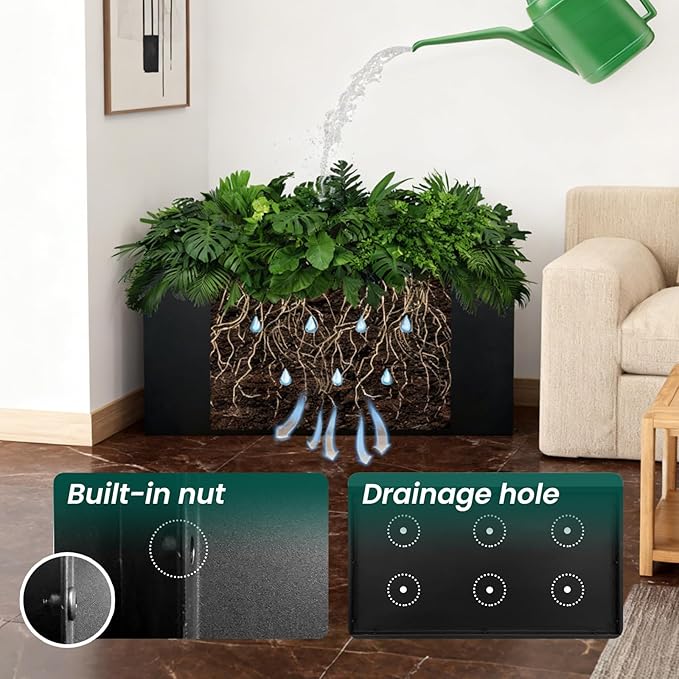 Galvanized Steel Metal Planter 25" L x 11" W x 13" H Rectangular Indoor Black - Image 5