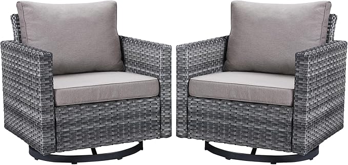 Belord Wicker Chairs Outdoor Bistro Set Oversize Patio Swivel Rocker, Rattan by Belord