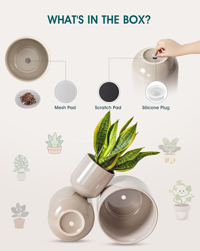 vancasso 6+8+10 inches Ceramic Plant Pots, Planters - Image 3