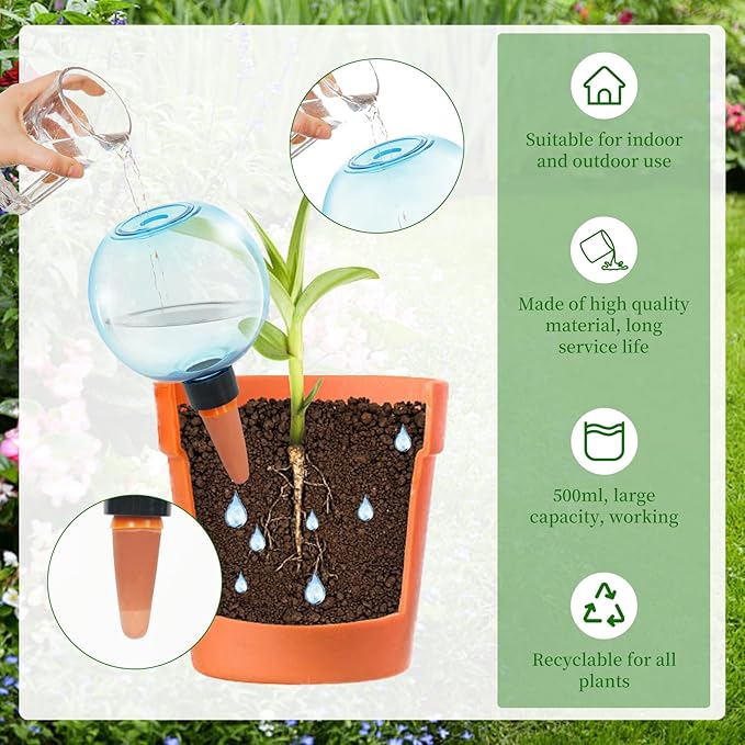 6pcs Large Plant Self Watering Globes, 17.5 oz Plastic Water Bulbs Top Fill - Image 3