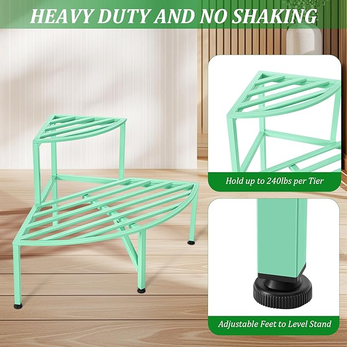 Corner Plant Stand Outdoor Metal, 2 Tier Heavy Duty Ladder Plant Shelf Indoor - Image 3