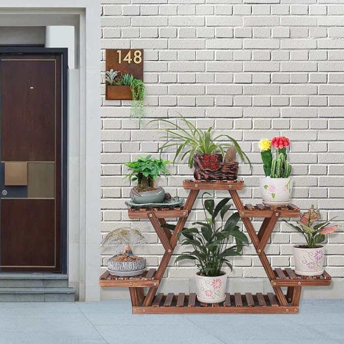 Ufine Wood Plant Stand Triangular Plant Shelf Multi Tier Flower Display Holder - Image 3