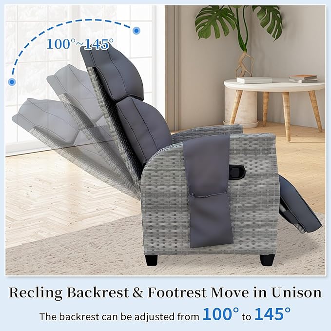 Wicker Outdoor Recliner | 145° Wicker Patio Reclining Chair - Image 4