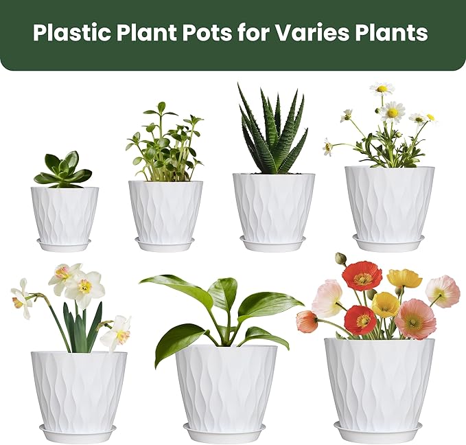Flower Pots, 7/6.5/6/5.5/5/4.5/4 inch Plastic Plant Pots, 7 Pack Planter - Image 3