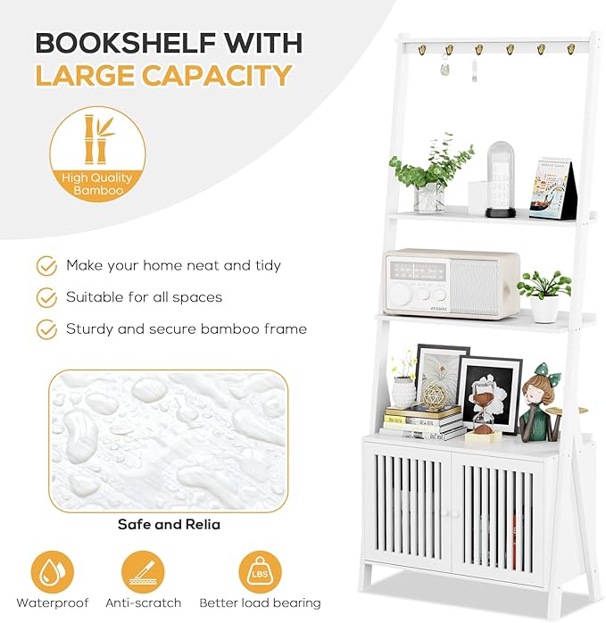 4-Tier Ladder Shelf with Drawers 59.5"H x 24.8"L x 10.6"W, Ladder Bookshelf - Image 8