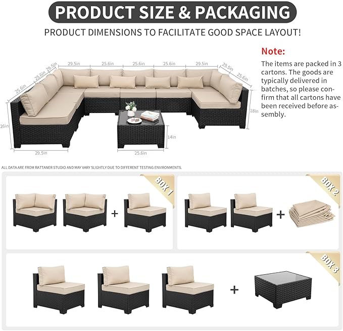 9 Pieces Outdoor Sectional All-Weather Wicker Patio Furniture Set Patio - Image 6