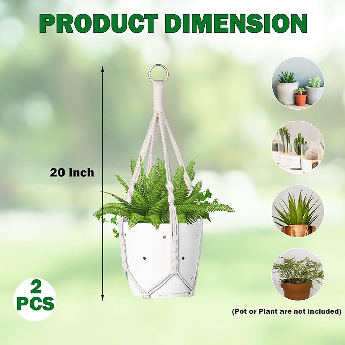 garini 2 Pack 20 Inches Macrame Plant Hanger Rope to Hang Flower Pot Plant - Image 2