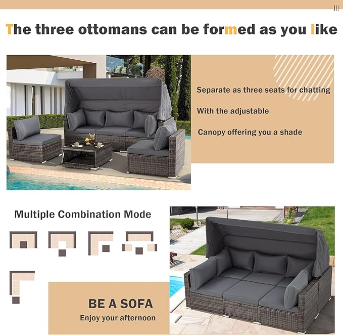 HOMREST 6 Pieces Patio Furniture Sets, Outdoor Daybed - Image 7