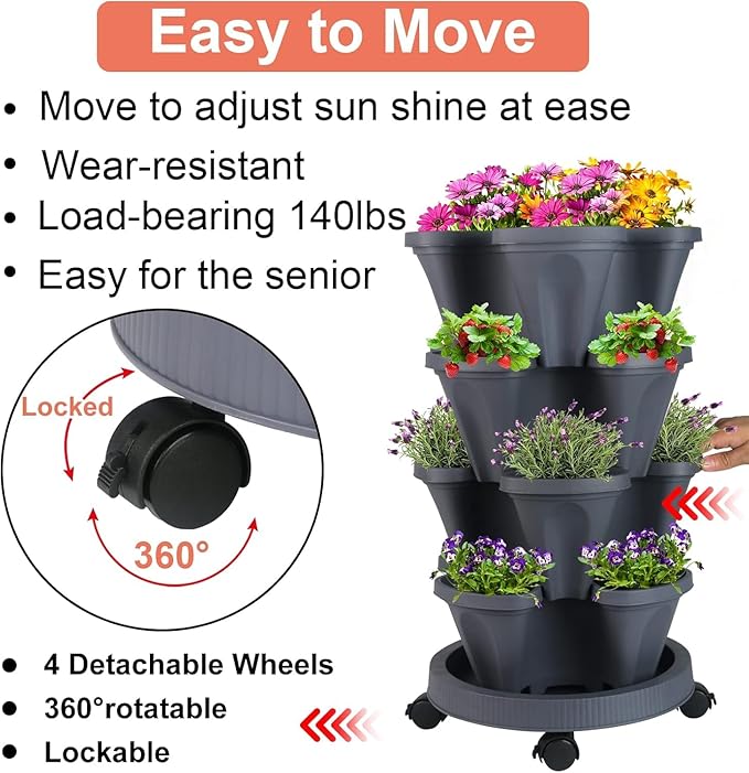 Vertical Planter 4 Tier Stackable Planters Garden Planters Strawberry Herb - Image 6