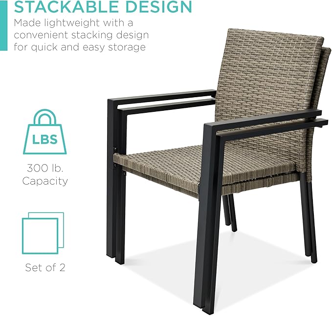 Best Choice Products Set of 2 Stackable Outdoor Wicker Dining Chairs - Image 4
