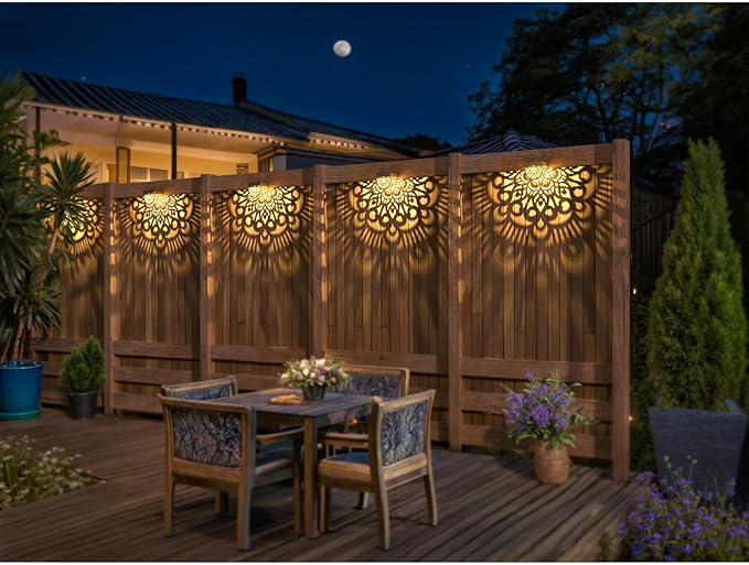6 Pack Solar Fence Lights Outdoor Wall Lights Gold Plastic Solar Powered Deck - Image 4