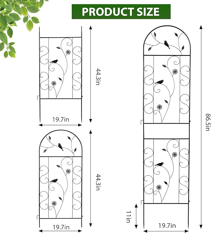 Metal Garden Trellis for Climbing Plants, 4 Pack 86.5" x 19.7" Black Plant - Image 2