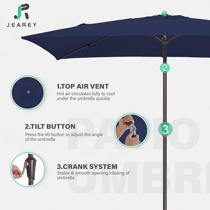 JEAREY 6.5x10 ft Rectangular Patio Umbrellas Rectangle Outdoor Umbrella - Image 7