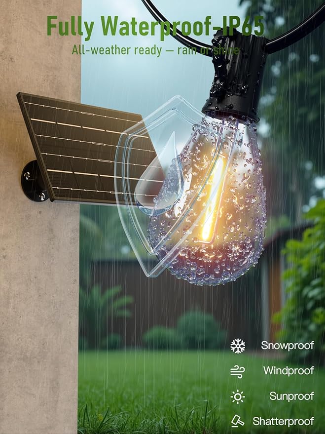 luckystyle 100FT Solar String Lights Outdoor Waterproof 2200K - Image 3