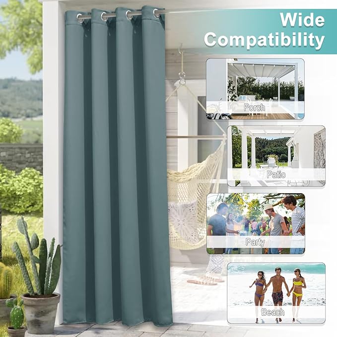 NICETOWN 2 Panels Greyish Blue Outdoor Curtains - Image 6