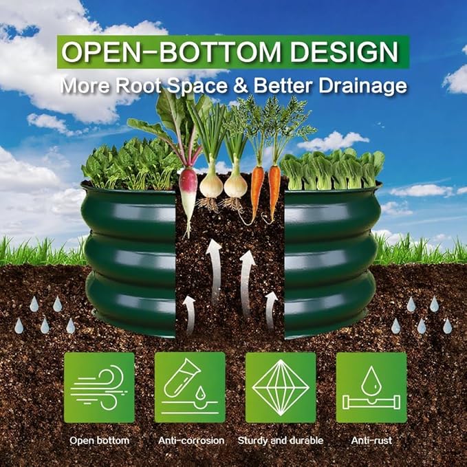 GARDMAX 2x2x1FT Galvanized Round Raised Garden Bed Kit, Metal Planter Boxes - Image 2