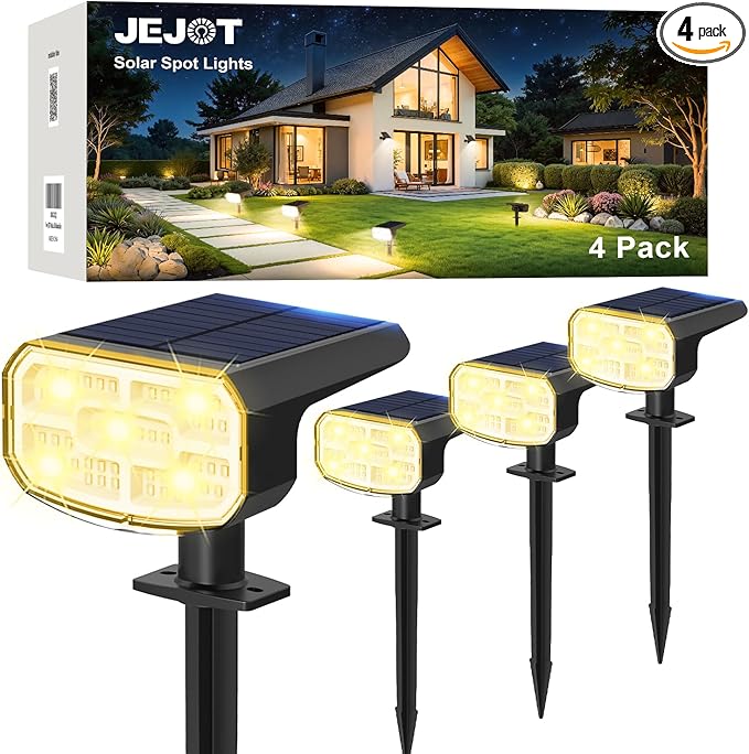 Solar Lights Outdoor Waterproof IP65, Super Bright LED, 3000K 2 Lighting Modes by JEJOT