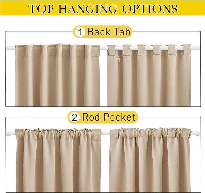 NICETOWN 2 Panels Outdoor Curtains Waterproof Pocket & Back Tab on Top & Bottom - Image 3