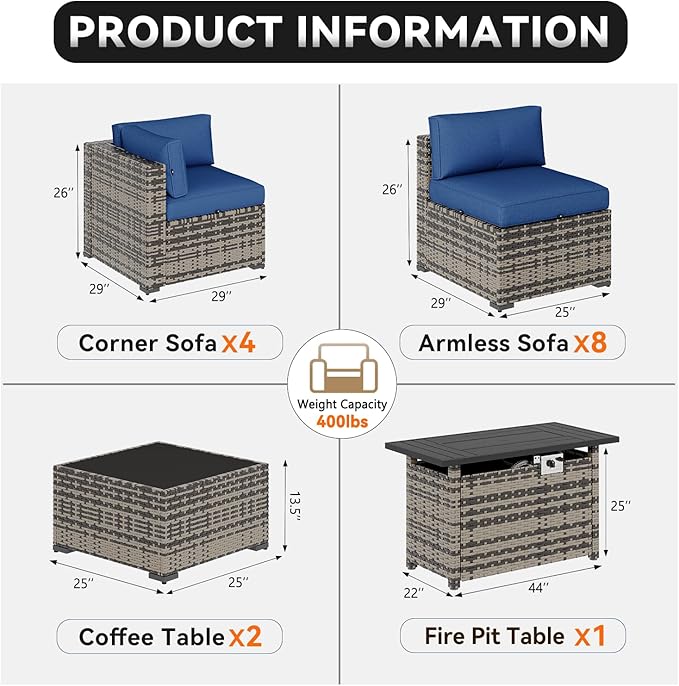 Aoxun Patio Furniture Sets, 15-Piece Outdoor Patio Furniture - Image 2