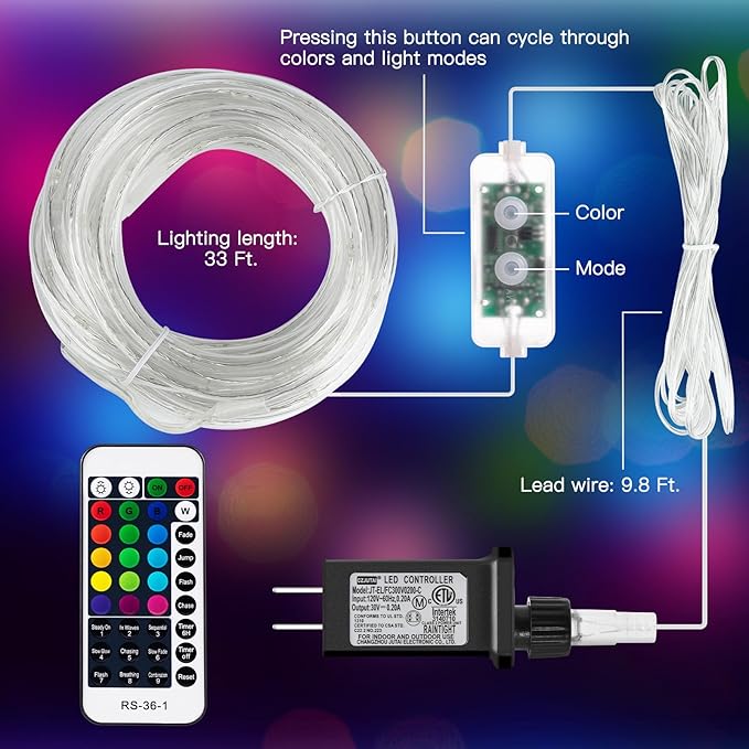 Minetom Color Changing Rope Lights Outdoor, 33FT 100 LED String Lights - Image 8