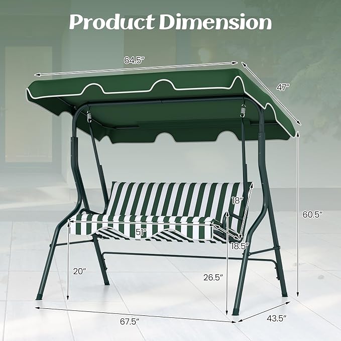 Tangkula 3 Person Porch Swing, Patio Swing - Image 6