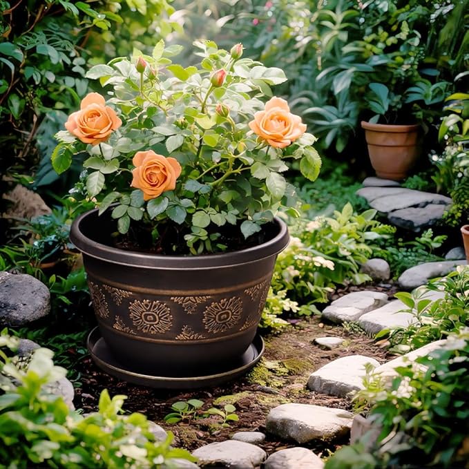 4 Pack 16 inch Plant Pots, Retro Pattern Planters - Image 6