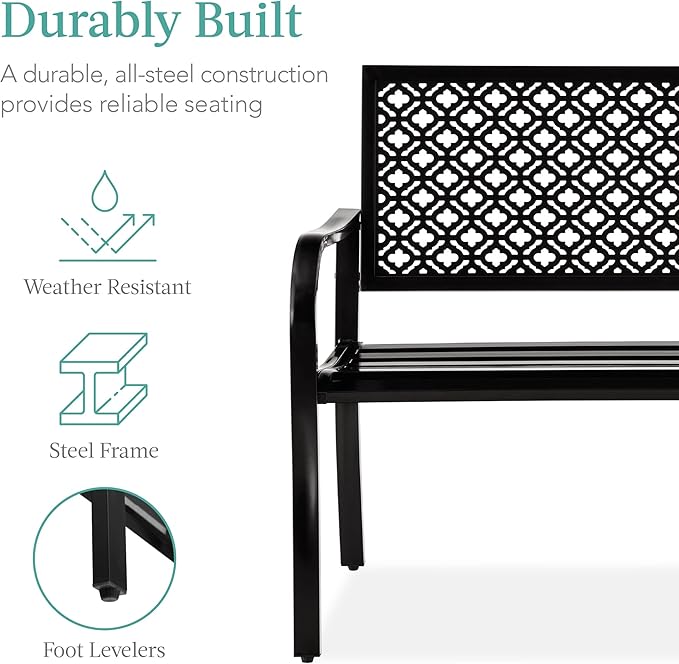Best Choice Products Outdoor Bench 2-Person Metal Steel Benches Furniture - Image 3