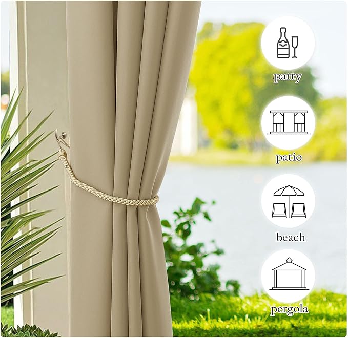 NICETOWN Canvas Patio Curtains for Outdoor Waterproof 2 Panels, Home Fashion - Image 4