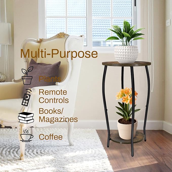 Plant Stand Indoor, 2 Tier Tall Wood Plant Stand, 4-Leg Floor Corner Plant - Image 5