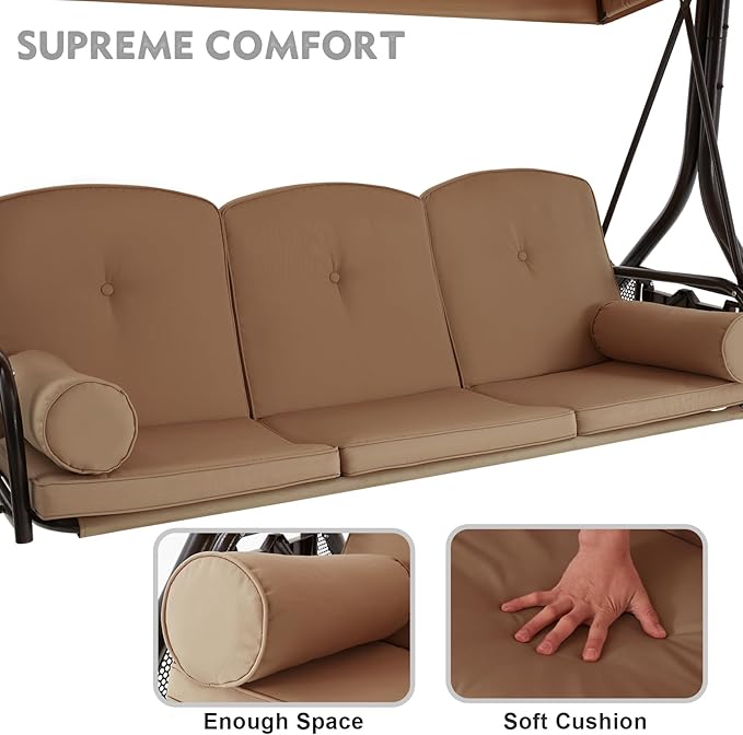 HOMREST 3 Seat Outdoor Porch Swing - Image 8