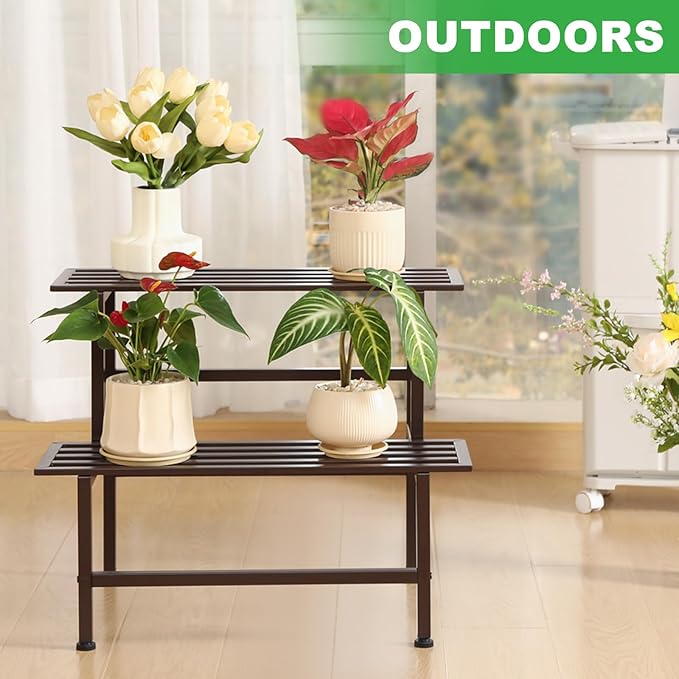 Metal Plant Stand Outdoor Plant Shelf Indoor, 2 Tier Heavy Duty Ladder Plant - Image 5